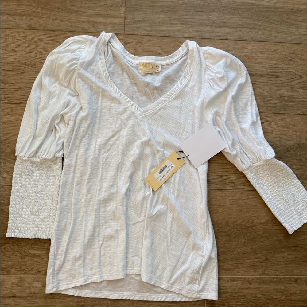 Nation LTD Cream V-Neck Puff Sleeve Blouse